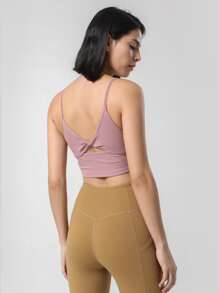 Back Knot Fitness Yoga Bra Tank Top For Women - Dusty Pink - View 2