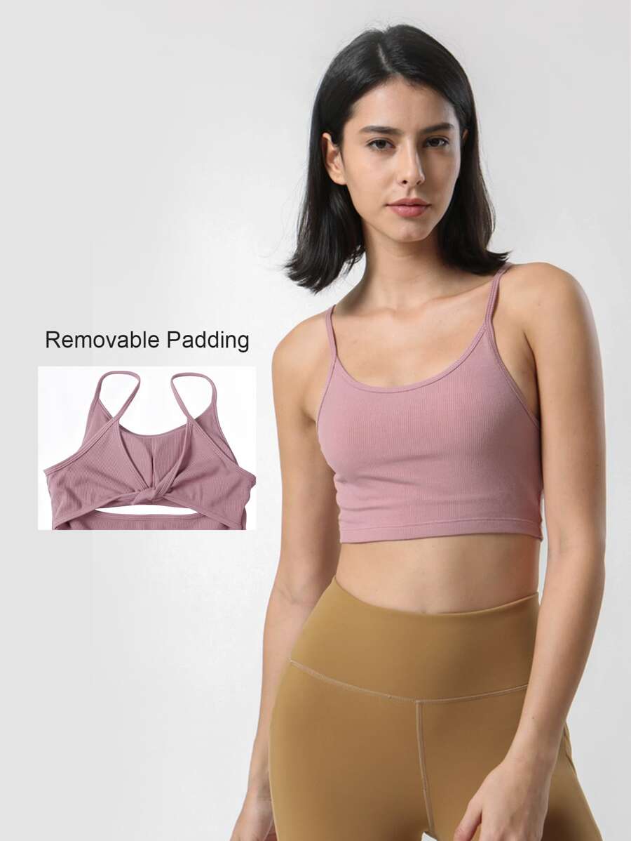 Back Knot Fitness Yoga Bra Tank Top For Women - Dusty Pink - View 1