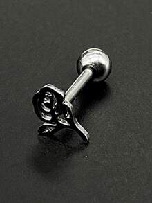 1 pieza Piercing de lengua plata de acero inoxidable rosa flor - Plateado - Ver 5