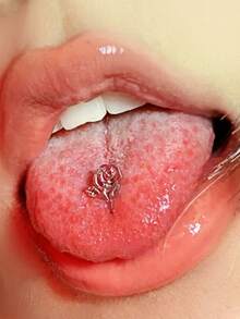 1 pieza Piercing de lengua plata de acero inoxidable rosa flor - Plateado - Ver 4