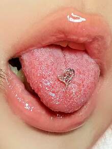 1 pieza Piercing de lengua plata de acero inoxidable rosa flor - Plateado - Ver 6