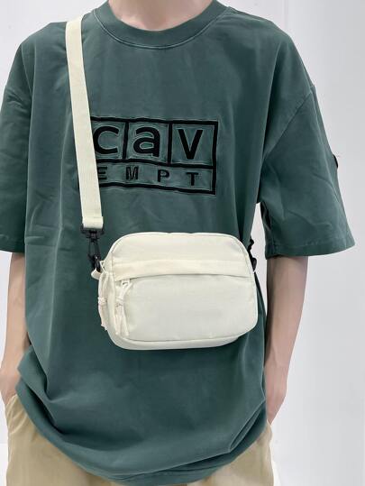 peach tree 1 件简约纯色休闲百搭男士尼龙轻便防水迷你单肩包，桃树圣诞男士包度假旅行必备爸爸礼物男士侧包斜挎包手提包邮差包男士趣味礼物包节日必备露营单肩包男士夏季返校夏日包春假白色包斜挎包