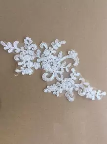 1Pair Women Lace Applique Floral Corded Bridal Evening Dress Wedding Costume DIY Motif - White - View 3