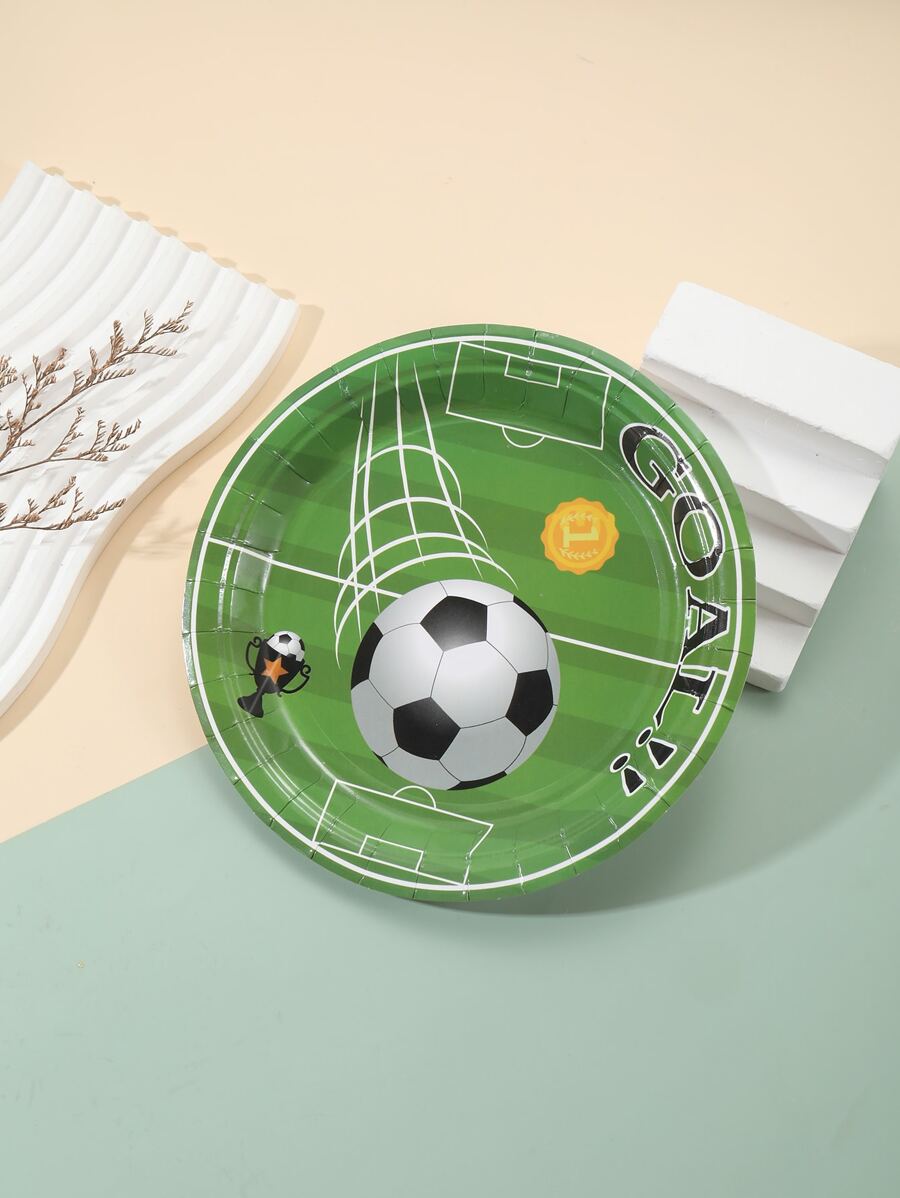 10入組7英寸一次性紙盤，帶綠色足球場和球門設計 - 彩色 - 查看 1