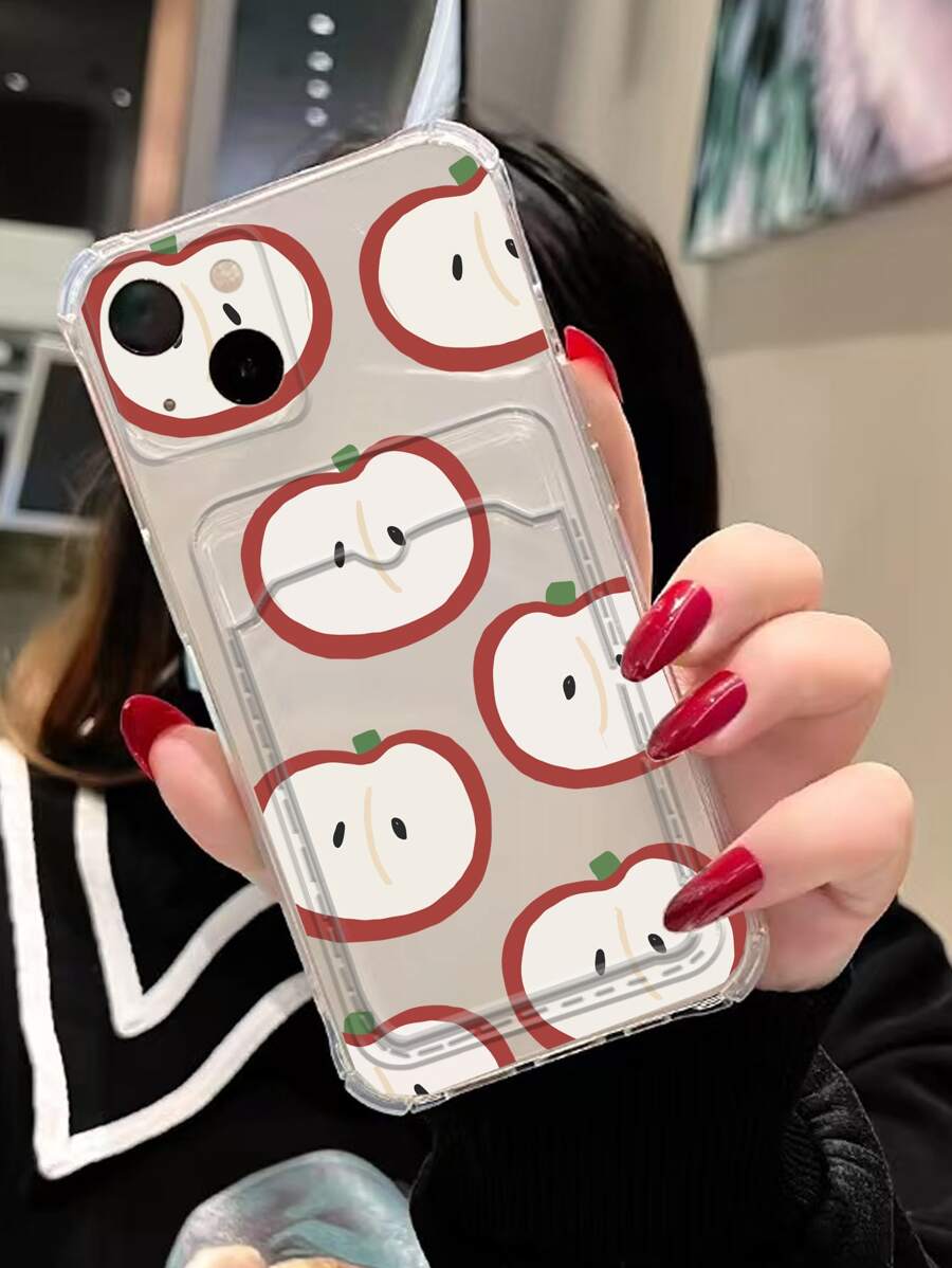 Apple Pattern Card Slot Phone Case - Multicolor - View 1