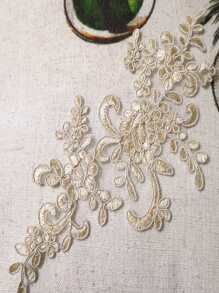 1Pair Women Lace Applique Floral Corded Bridal Evening Dress Wedding Costume DIY Motif - Gold - View 2