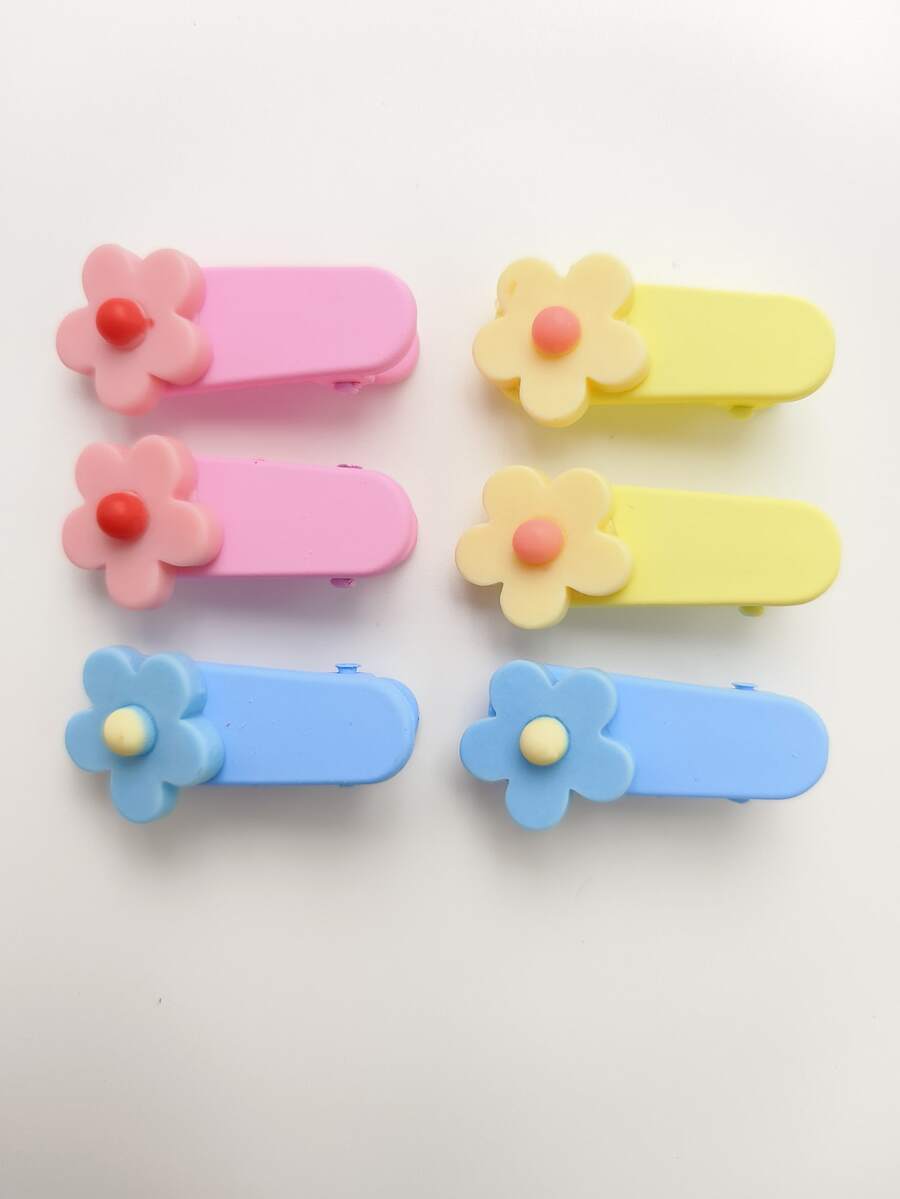 6 Girls Hair Clips Acrylic Flowers Asymmetric Rectangular BB Clips Cute Girls Side Clips Side Clips Side Clips Hair Accessories Hair Clips - Multicolor - View 1