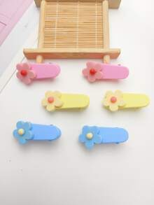 6 Girls Hair Clips Acrylic Flowers Asymmetric Rectangular BB Clips Cute Girls Side Clips Side Clips Side Clips Hair Accessories Hair Clips - Multicolor - View 3