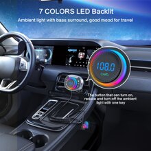 FM Transmitter, Dual USB Car Charger with Retractable Cable, Car Wireless Receiver, Wireless Car Adapter for Hands-Free Calling - Black - View 5