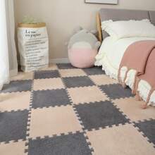 12pcs Set Modular Carpet, Bedroom Rug, Ins-Style Square Floor Mat, Bedside Rug, Anti-Slip Pad - Dark Grey - View 3
