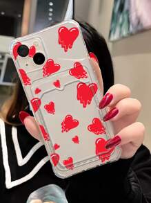 Heart Pattern Clear Card Slot Phone Case - Multicolor - View 1