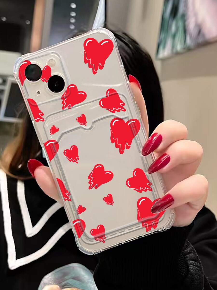 Heart Pattern Clear Card Slot Phone Case - Multicolor - View 1