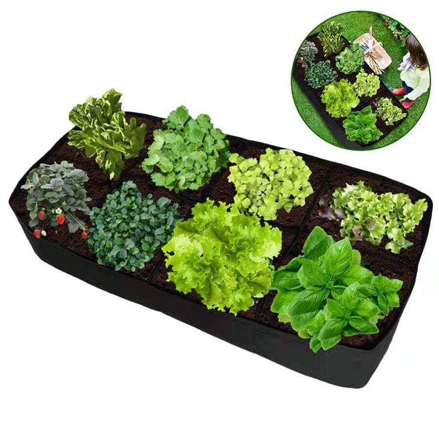 Vegetable Grow Bags Planters Split Planting Bag Cultivation Bag Breathable Cloth Felt Raised Garden Bed For Vegetables Flowers 4/8 Pockets Multi-grid Flowerpot - Black - View 1