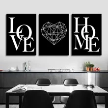 3入組家庭Love海報黑色和白色帆布繪畫牆上圖片適用於客廳北歐風裝飾用品家庭藝術邊框 - 彩色 - 查看 1