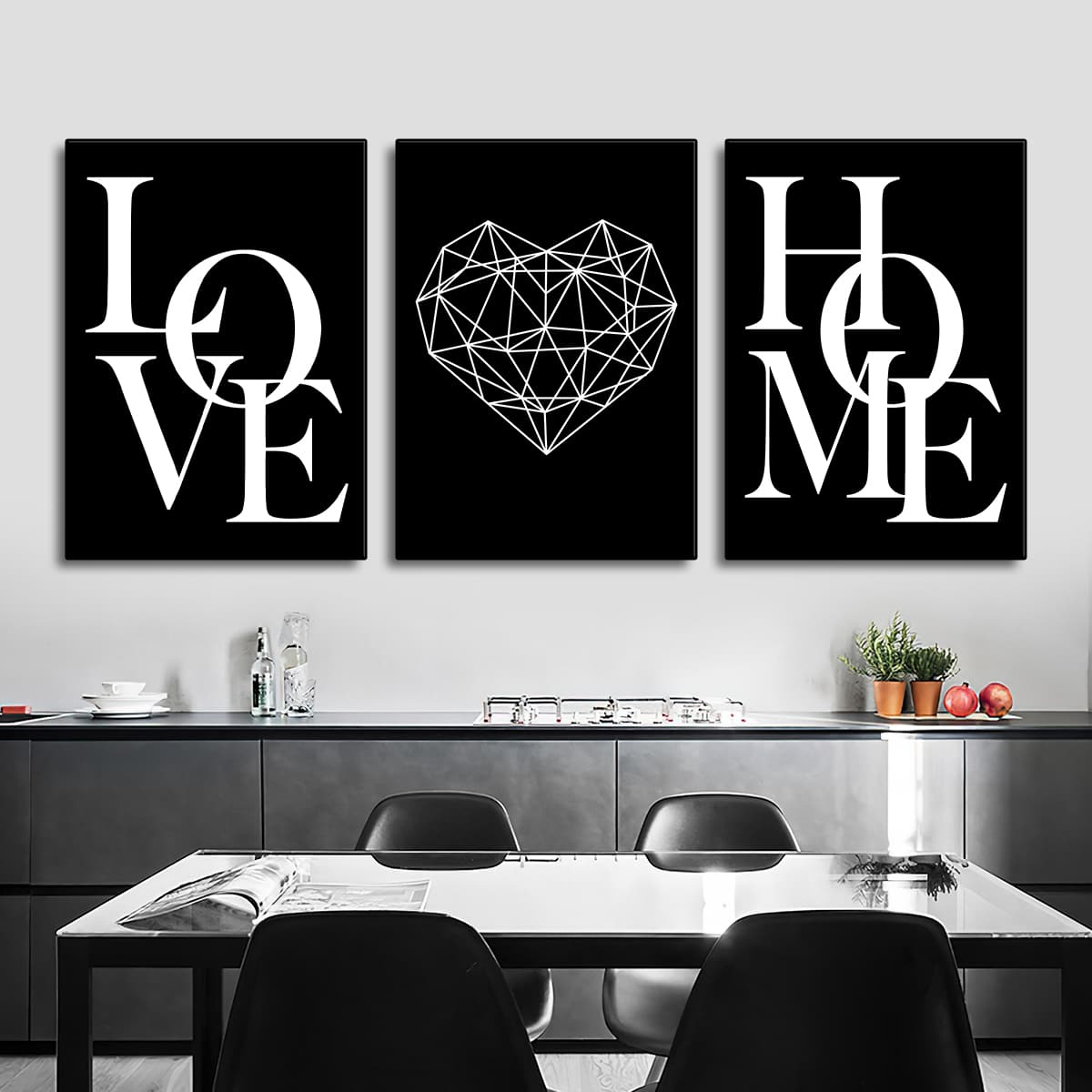 3入組家庭Love海報黑色和白色帆布繪畫牆上圖片適用於客廳北歐風裝飾用品家庭藝術邊框 - 彩色 - 查看 1