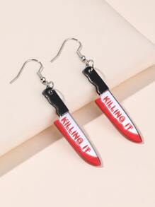 1雙萬聖節搞笑恐怖紅色的刀帶字母耳墜適合女士適用於全部 - 彩色 - 查看 4