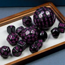 Cusdie 15 Pieces Complete D&D Dice Set D3-D100 D&D Dice Set, Polyhedral RPG Dice For TTRPG Role Playing Game - Màu đen với phông chữ màu tím - Xem 3