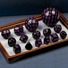 Cusdie 15 Pieces Complete D&D Dice Set D3-D100 D&D Dice Set, Polyhedral RPG Dice For TTRPG Role Playing Game - Màu đen với phông chữ màu tím - Xem 5