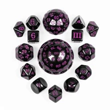 Cusdie 15 Pieces Complete D&D Dice Set D3-D100 D&D Dice Set, Polyhedral RPG Dice For TTRPG Role Playing Game - Màu đen với phông chữ màu tím - Xem 1
