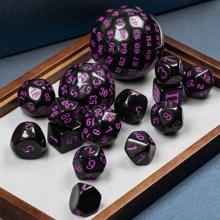 Cusdie 15 Pieces Complete D&D Dice Set D3-D100 D&D Dice Set, Polyhedral RPG Dice For TTRPG Role Playing Game - Màu đen với phông chữ màu tím - Xem 6