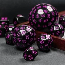 Cusdie 15 Pieces Complete D&D Dice Set D3-D100 D&D Dice Set, Polyhedral RPG Dice For TTRPG Role Playing Game - Màu đen với phông chữ màu tím - Xem 8