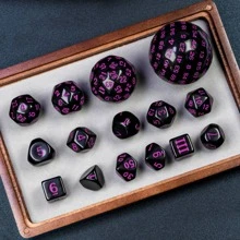 Cusdie 15 Pieces Complete D&D Dice Set D3-D100 D&D Dice Set, Polyhedral RPG Dice For TTRPG Role Playing Game - Màu đen với phông chữ màu tím - Xem 4