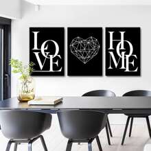 3入組家庭Love海報黑色和白色帆布繪畫牆上圖片適用於客廳北歐風裝飾用品家庭藝術邊框 - 彩色 - 查看 4