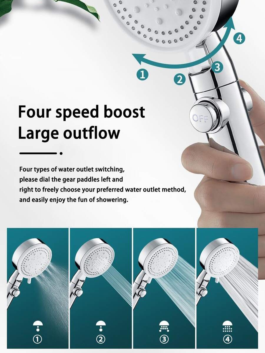 Silver Supercharged Showerhead With Bathroom Universal Joint Interface