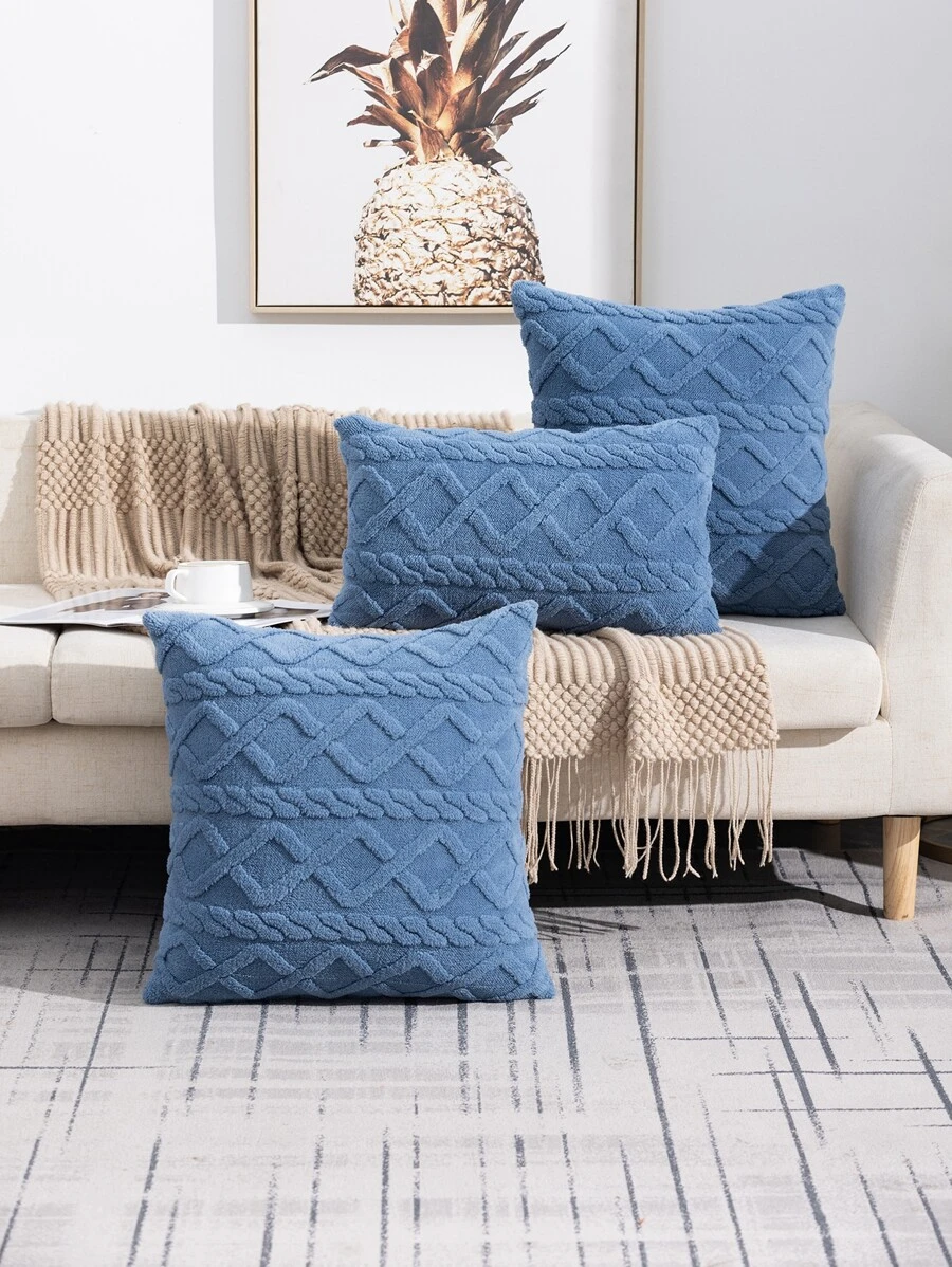 1pc Solid Color Cushion Cover Without Filler - Navy Blue - View 1