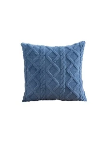1pc Solid Color Cushion Cover Without Filler - Navy Blue - View 3