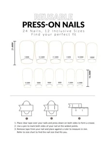 24Pcs Charm Acrylic False Nails In Medium-Long Square Shape, White French Tip With Wave & Rhinestone Design, Full Coverage, For Women And Girls Press On Nails Nail Supplies Nails - Multicolor - View 6