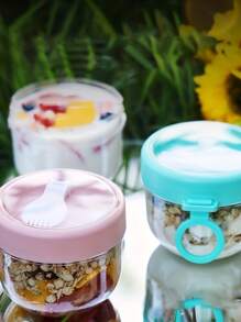 1 件沙拉杯隔夜燕麦杯带盖、勺子、密封便携式早餐杯，适用于酸奶、麦片、豆浆、牛奶学校用品，返校