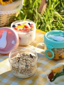 1 件沙拉杯隔夜燕麦杯带盖、勺子、密封便携式早餐杯，适用于酸奶、麦片、豆浆、牛奶学校用品，返校