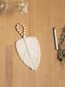 1 Miếng Boho Dệt thủ công Tua & Lá hình Đồ trang trí treo Vật trang trí - Màu be - Xem 2