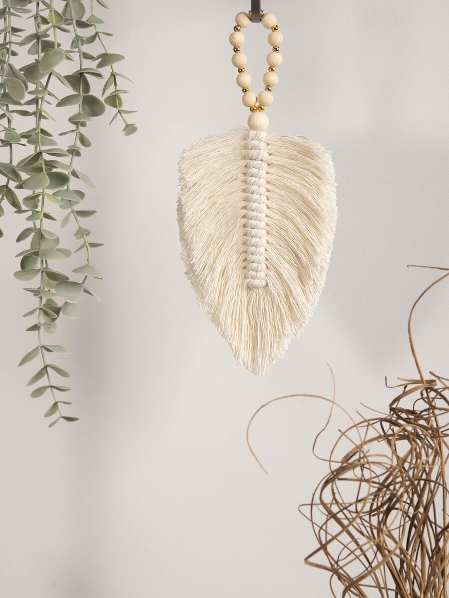 1 Miếng Boho Dệt thủ công Tua & Lá hình Đồ trang trí treo Vật trang trí - Màu be - Xem 1
