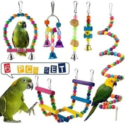 Juego de 6 juguetes educativos para pájaros Parrot Chew Toys
