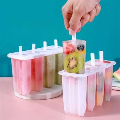 1PC RV Kitchen 4 Popsicle Mold With Cover Children Cute Popsicle Ice Cream Mold Diy Homemade Ice Cream Ice Cream Mold Back To School