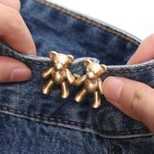 2入組熊形狀服裝腰扣飾夾適合女士,時尚配件 - 金色 - 查看 3