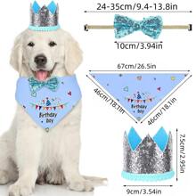 8入組寵物生日帽,流口水圍兜,方巾,橫幅,小氣球適用於狗狗派對裝飾用品 - 藍色 - 查看 4