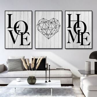 3幅北欧家居爱情海报黑白帆布画客厅装饰画北欧风家居艺术无框