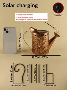 1pc Iron Solar Lawn Lamp, Modern Kettle Design Solar Pathway Light For Garden, Outdoor Garden Lighting For Pathway, Yard, Patio - Yellow - View 8