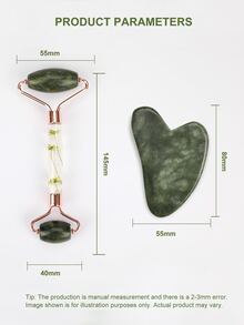 Jade Roller & Gua Sha Facial Tools Natural Green Jade Heart Shape Guasha Beauty Skin-Care Tool Face Roller For Face Skin Eyes Neck Back Relaxing Portable Cold Stone Massager - Green - View 8