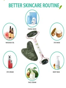 Jade Roller & Gua Sha Facial Tools Natural Green Jade Heart Shape Guasha Beauty Skin-Care Tool Face Roller For Face Skin Eyes Neck Back Relaxing Portable Cold Stone Massager - Green - View 7