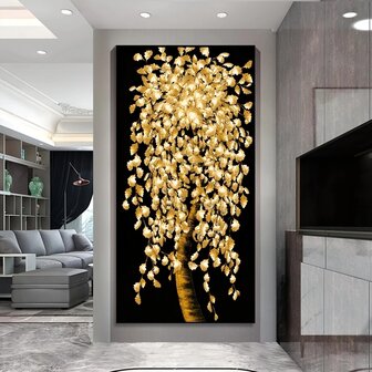 1入組無框抽象金色顏色樹葉和花樹油畫帆布海報和印刷掛畫適用於客廳繪畫裝飾邊框