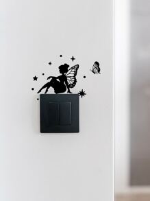 6 件仙女蝴蝶剪影开关贴纸装饰、贴纸、墙贴花、乙烯基贴花用于家居装饰、春季装饰品让您的家焕然一新、拉玛装饰贴纸礼物生日毕业 - 黑色 - 查看 3
