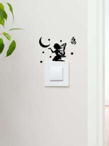 6 件仙女蝴蝶剪影开关贴纸装饰、贴纸、墙贴花、乙烯基贴花用于家居装饰、春季装饰品让您的家焕然一新、拉玛装饰贴纸礼物生日毕业 - 黑色 - 查看 2