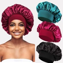 3pcs Women's Multicolor Wide Brim High Elasticity Headband Sleep Cap, Chemo Cap, Hair Care Hat, Suitable For Daily Use Silk Bonnet Satin Bonnet Hair Sleep Cap - Multicolor - View 3