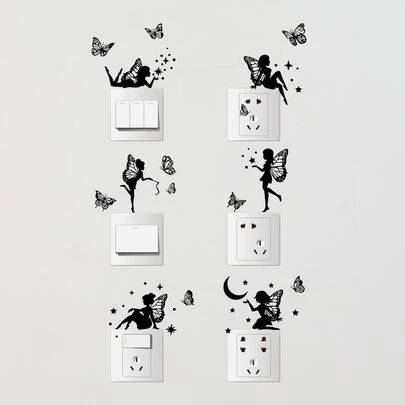 6 piezas Pegatinas de silueta de mariposa de hada, decoración de pegatinas, vinilos decorativos para el hogar, artículos de decoración de primavera para refrescar tu hogar, pegatinas de decoración de ramas, regalos para cumpleaños y graduación