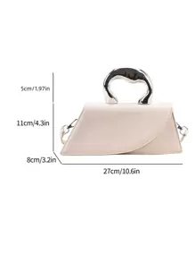 白色长款不对称金属手柄手提包 - 白色 - 查看 7