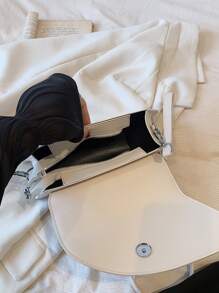 白色长款不对称金属手柄手提包 - 白色 - 查看 8